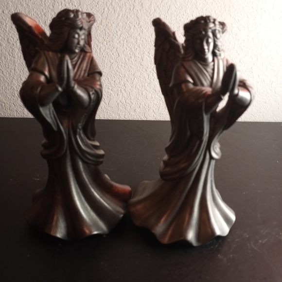 Solid Bronze 7" Candle Holder Angel Figurines Set of 2. - Picture 6 of 7